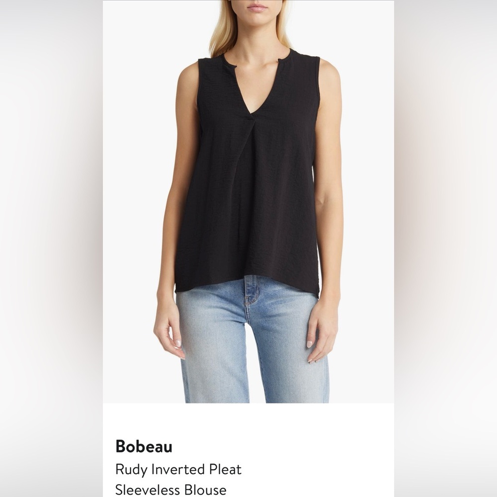 Bobeau Rudy Pleat inverted v neck tank top blouse black S